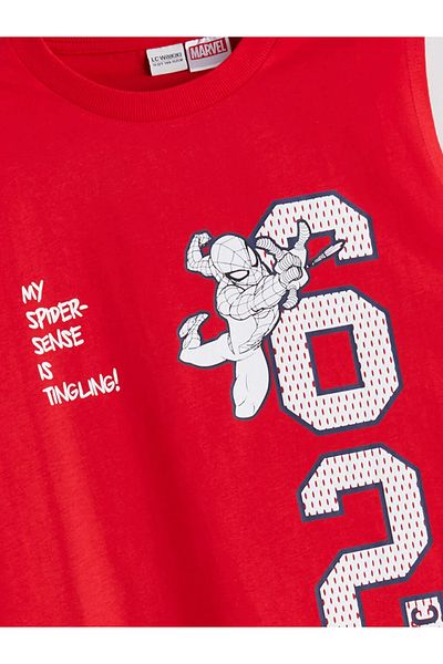 LC Waikiki LCW Kids Tricou roșu cu decolteu Spider-Man imprimat pentru băieți