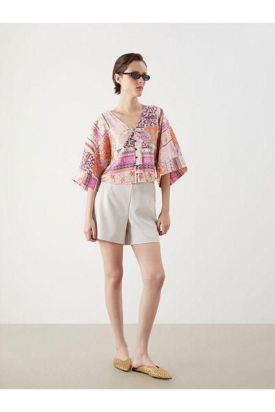 LC Waikiki Lcw Women's Pleated Shorts with Zipper at the Waist
