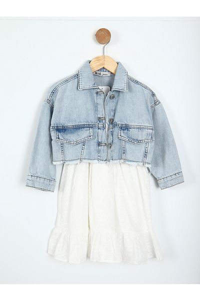 xo kids moda Girl's Jeans Jacket Combination Set 4-8 Years Set0292 Blue