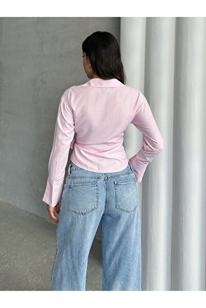 MD trend Γυναικείο πουκάμισο με ριγέ πλαϊνό δέσιμο