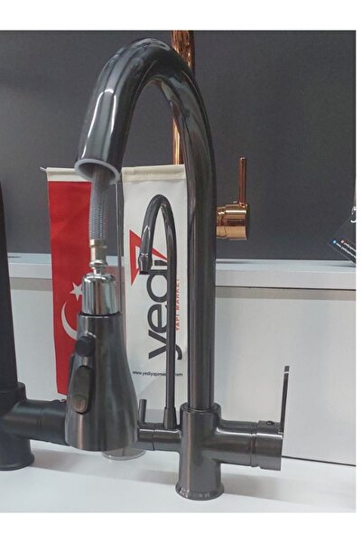 yediyapı Seven Structure Anthracite Spiral Purified Kitchen Sink Faucet