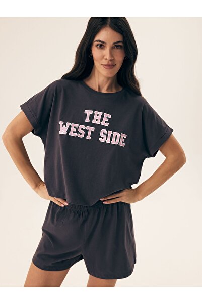 ESOTIQ BLOOVII Set pijamale pentru femei, format din două piese, tricou și pa...