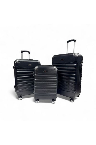 Rorik Set De 3 Trolere Din Policarbonat, S 55x35x20cm, M 65x40x25cm, L 77x45x30cm, Roți Duble 360°, Negru