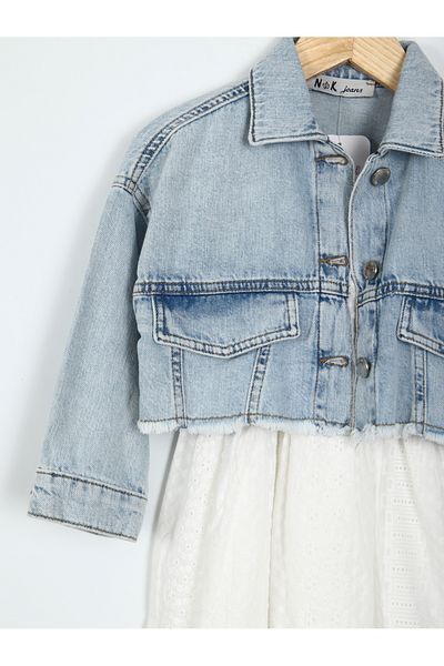 xo kids moda Girl's Jeans Jacket Combination Set 4-8 Years Set0292 Blue