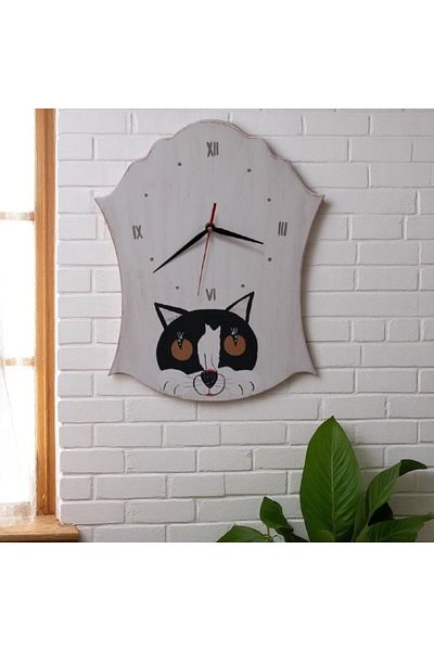 Decoratiuni Vintage Casa Retro Cat wall clock, hand painted, height 40 cm