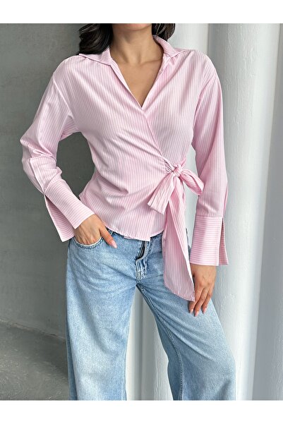 MD trend Γυναικείο πουκάμισο με ριγέ πλαϊνό δέσιμο