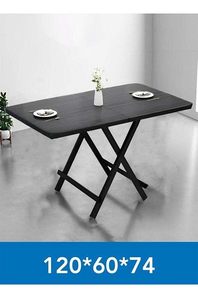 Taimi 7-Piece Folding Dining Set Dining Table, 120x60x74cm with 6 Folding Chairs Elegant Design - Black