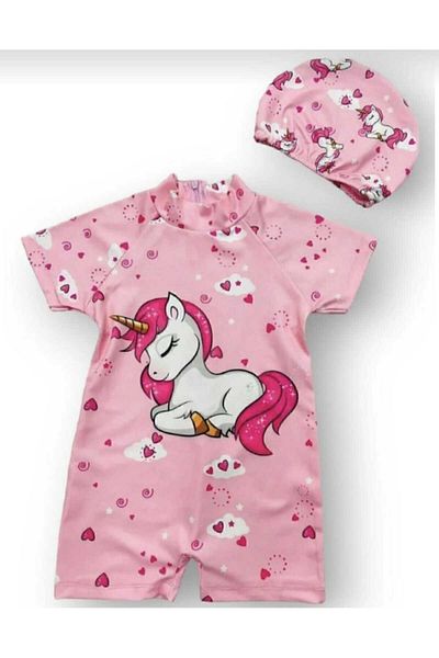 Pijamayo Short Sleeve Full Body Girls and Baby Swimsuit Cap Set - Beach Sea Clothing