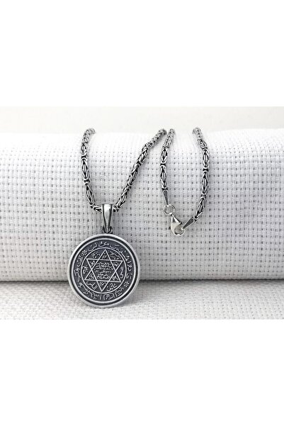 shop Hz Süleyman Mührü Kral Zincirli 925 Ayar Gümüş Erkek Kolye
