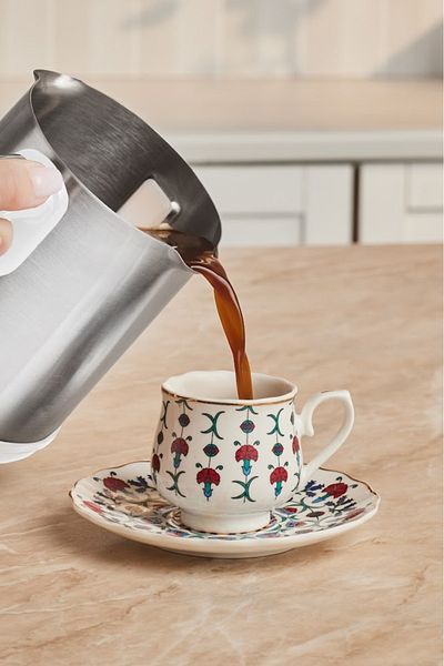 Karaca Hatır Neo Inox Steel Coffee Pot Turkish Coffee Machine 5 Cup Capacity White