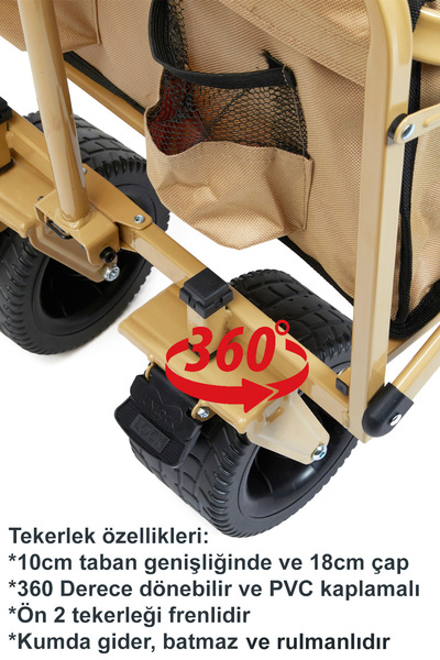 moniev Kamp Arabası Katlanır Taşıma Arabası Büyük Vagon Pazar Alışveriş Araba Frenli Ve Geniş Tekerlekli