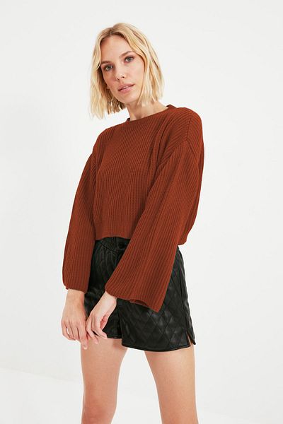 Trendyol Collection Tile Crop Spanish Sleeve Knitwear Sweater Twoaw20Kz0743