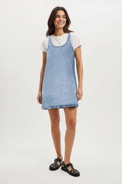Trendyol Collection Μπλε Oversize Μίνι Τζιν Φόρεμα TWOSS24EL00015
