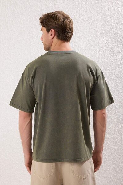 Trendyol Collection Anthracite Oversize/Wide Cut Faded Effect 100% Cotton T-Shirt Tmnss25Ts00231
