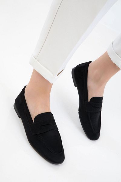 SOHO Black Suede Women's Loafer Shoes 20692