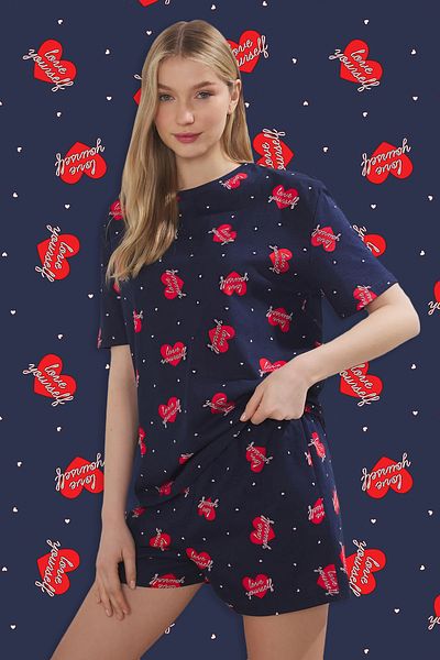 Trendyol Collection Navy Blue 100% Cotton Knitted Pajamas Set with Shorts Thmss25Pt00368