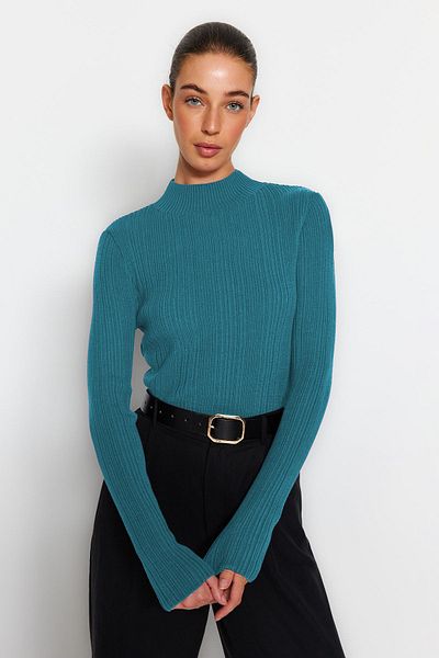 Trendyol Collection Indigo Stand Collar Knitwear Sweater Twoaw24Kz00329