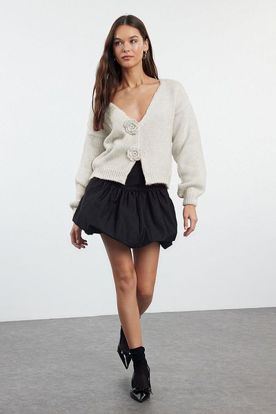 Trendyol Collection Stone Rose Detailed Knitwear Cardigan Twoaw25Hi00242