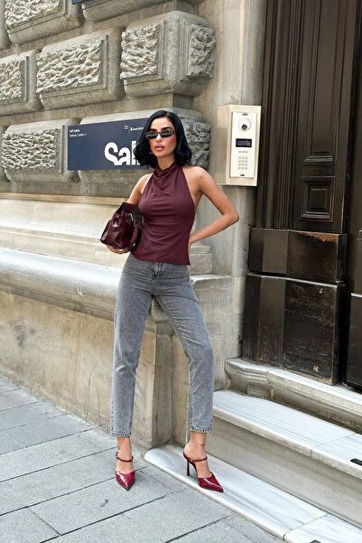 HLT JEANS Gray Snow Women Mom Jean High Waist Lycra Free 100% Cotton Denim Pants Anna-Syhkar