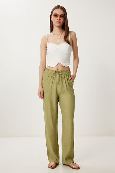 Happiness İstanbul Khaki gemusterte Sommer-Viskosehose für Damen WF00110