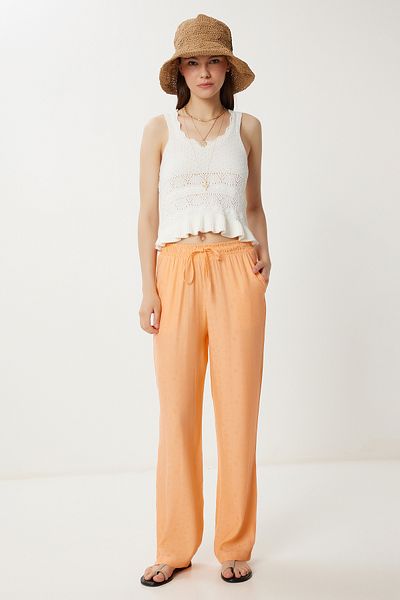Happiness İstanbul Women's Peach Patterned Summer Viscose Trousers Wf00110