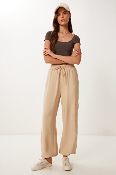 Happiness İstanbul Women's Biscuit Pocket Linen Cargo Pants Mx00212
