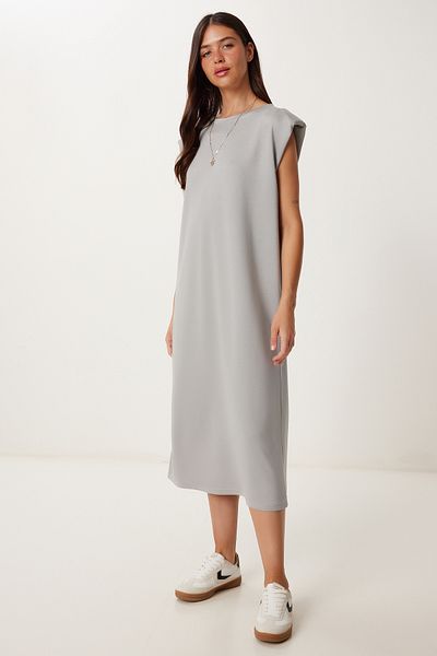 Happiness İstanbul Women's Gray Padded Basic Summer Knitted Dress Zv00332