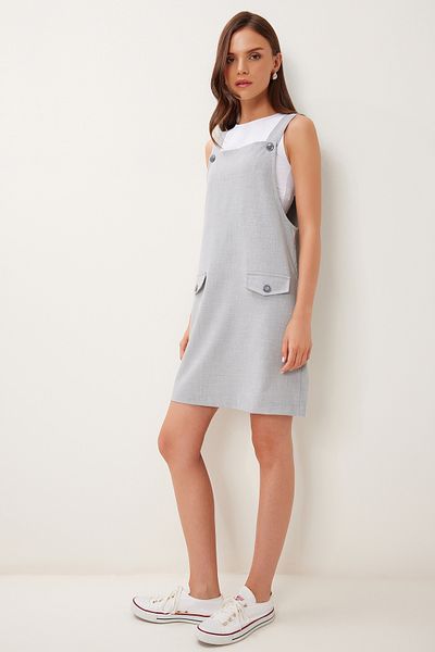 Happiness İstanbul Graues Mini-Web-Salopet-Kleid für Damen MX00208