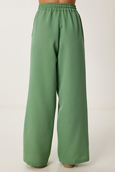 Happiness İstanbul Kadın Çağla Yeşili Geniş Paça Keten Pantolon DP00261