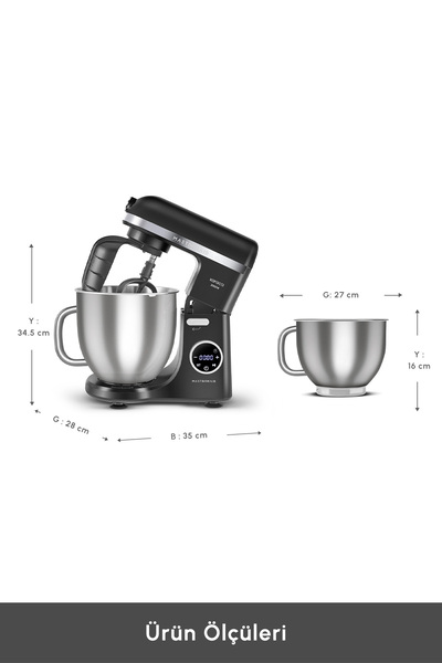 Karaca Mastermaid Chef Ultra D2000 Dijital Ekranlı Hamur Yoğurma Makinesi Matte Black 7L