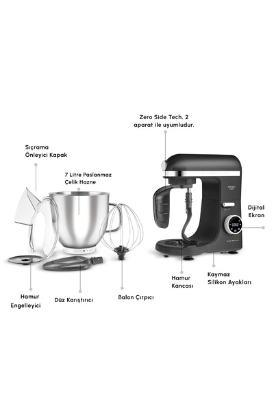 Karaca Mastermaid Chef Ultra D2000 Dijital Ekranlı Hamur Yoğurma Makinesi Matte Black 7L