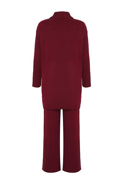 Trendyol Modest Burgundy Slit Wide Leg Knitwear Bottom-Top Set Tctaw24Us00028