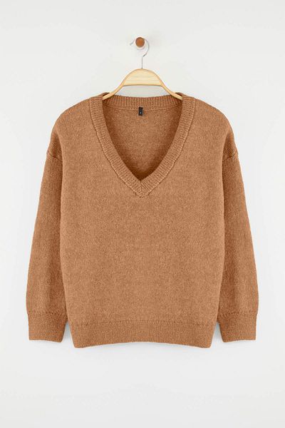 Trendyol Collection Bej Mai durabil Pulover din amestec de lână de alpaca cu croiala largă Premium/Finețe personalizate TWOAW26KZ00000