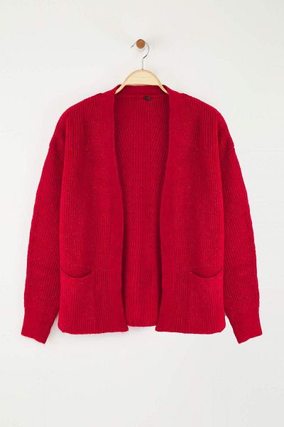 Trendyol Collection Rote Super Wide Fit Soft Textured Pocket Detaillierte Strickjacke TWOAW24HI00133