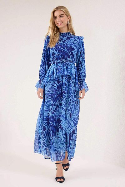 Trendyol Modest Saks šifonové tkané květinové šaty TCTSS25EB00097