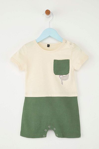 TRENDYOLKIDS Stone Baby Boy Baumwolle Tier bedruckt strukturierte gestrickte Overall TKDSS25TU00021