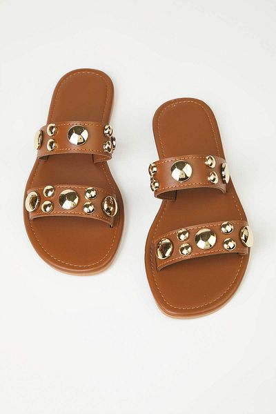 TRENDYOL SHOES Brown Troc Detailed Fence Banded Women's Stylish Slippers Takss25Te00058