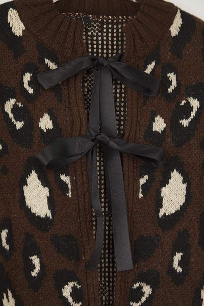 Trendyol Collection Brown Leopard Print Crop Soft Textured Knitwear Cardigan Twoaw25Hi00355