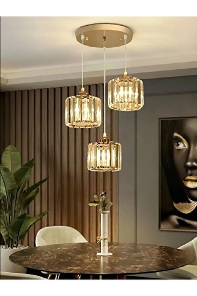 İstanbul Avize Dolunay 3'lü GOLD Y-12 Kristal