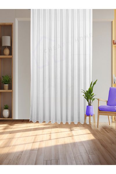 cheap's home Bamboo Slub No Crease, No Ironing, Sparse Pleat (1/2) High Quality Tulle Curtain - Honeycomb Top