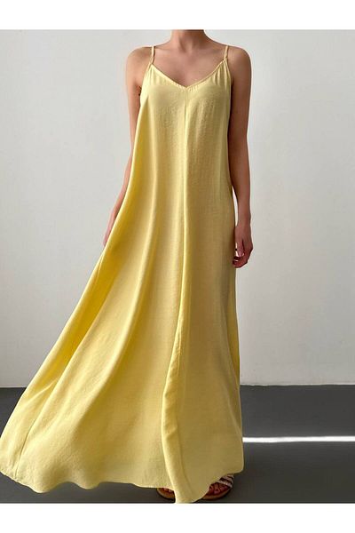 Quzu Collar Draped Dress Yellow