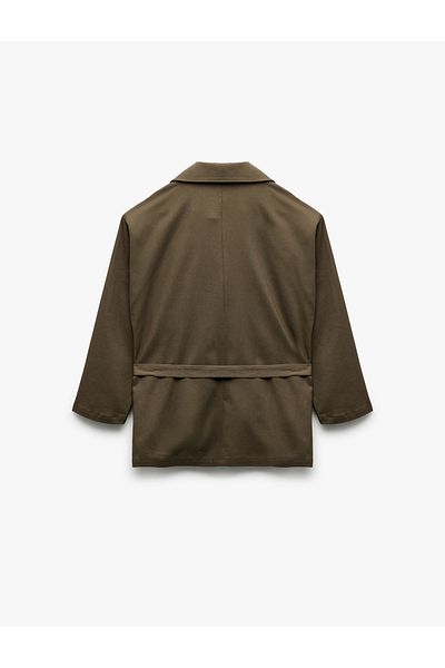 Koton Long Sleeve Buttoned Belted Pocket Detailed Linen Oversize Jacket