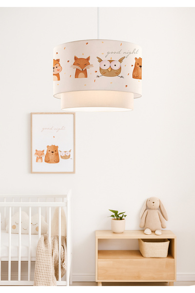 HOMİNG Kids Kumaş Baykuş Baskılı Pasta Çocuk Odası Sarkıt Avizesi Ayd-2993