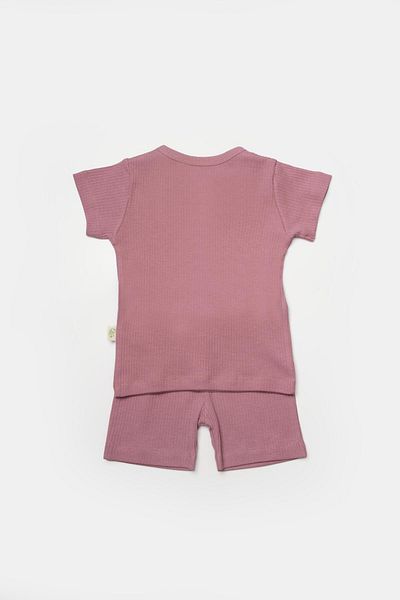 Magu Baby Girl Cotton Ribbed Buttoned T-Shirt and Shorts Set