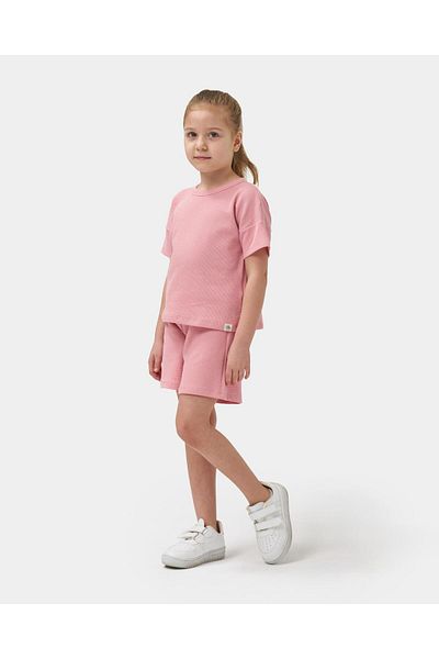 Magu Girl's Cotton Seersucker Textured T-Shirt Shorts Set