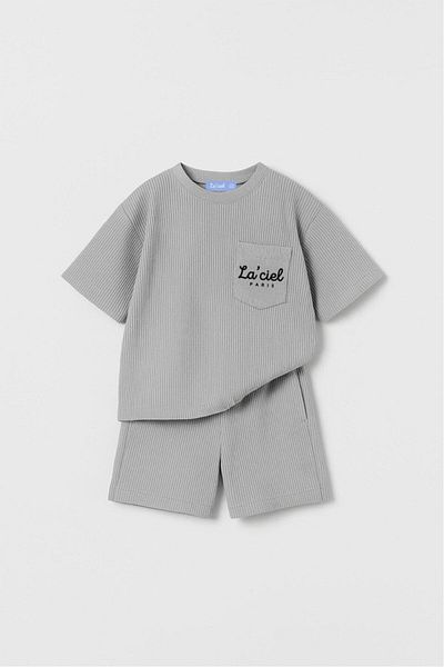 Magu Unisex Kids Cotton Gray T-Shirt and Shorts Set