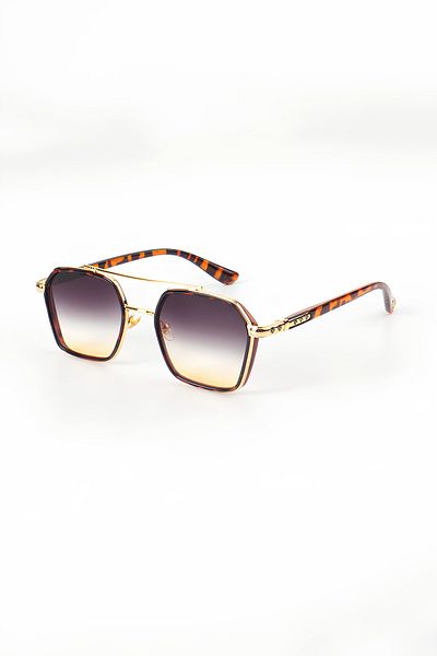MACERATİ Unisex Uv400 Smoked Yellow Glass Gold Leopard Frame Sunglasses