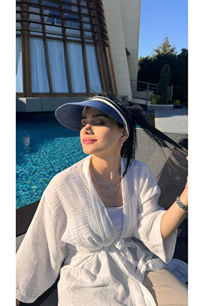 Luminos Butik Синя солом'яна капелюх з козирком - захист від сонця, імпортна стрічка Hsr2000