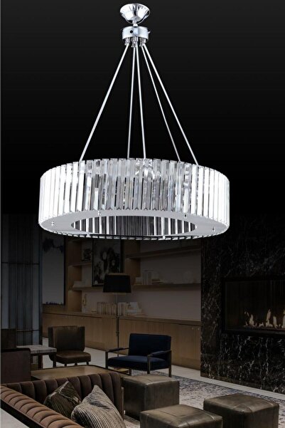 İstanbul Avize Elmas 60cm Gümüş Lüx Kristal Taşlı Avize