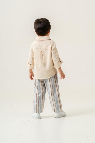 Magu Boys' 2-Piece Set – Shirt and Striped Linen Pants